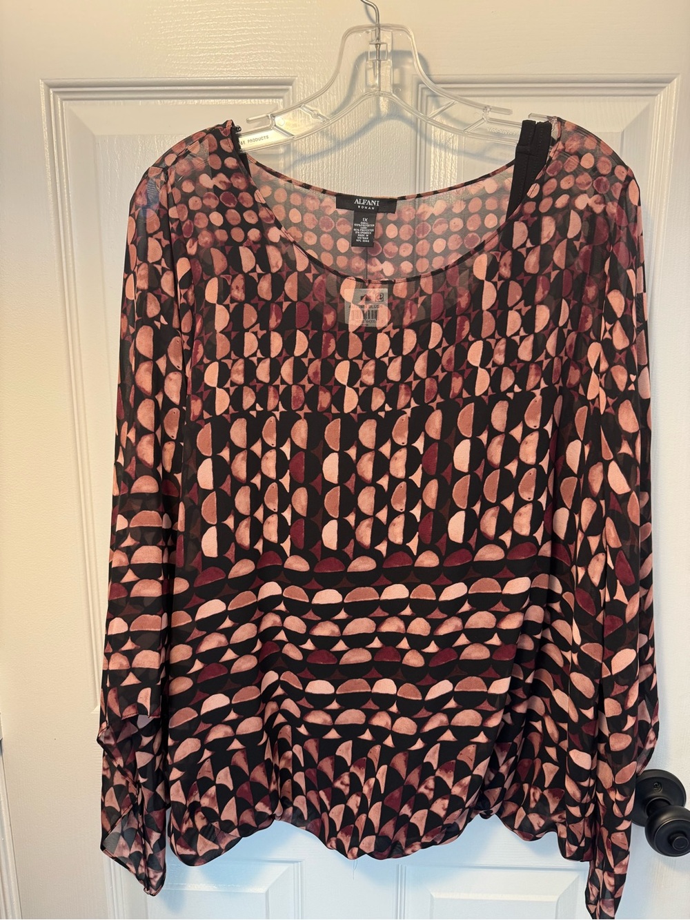 Alfani geometric print sheer scoop neck blouse camisole 1X NWT black orange pink
